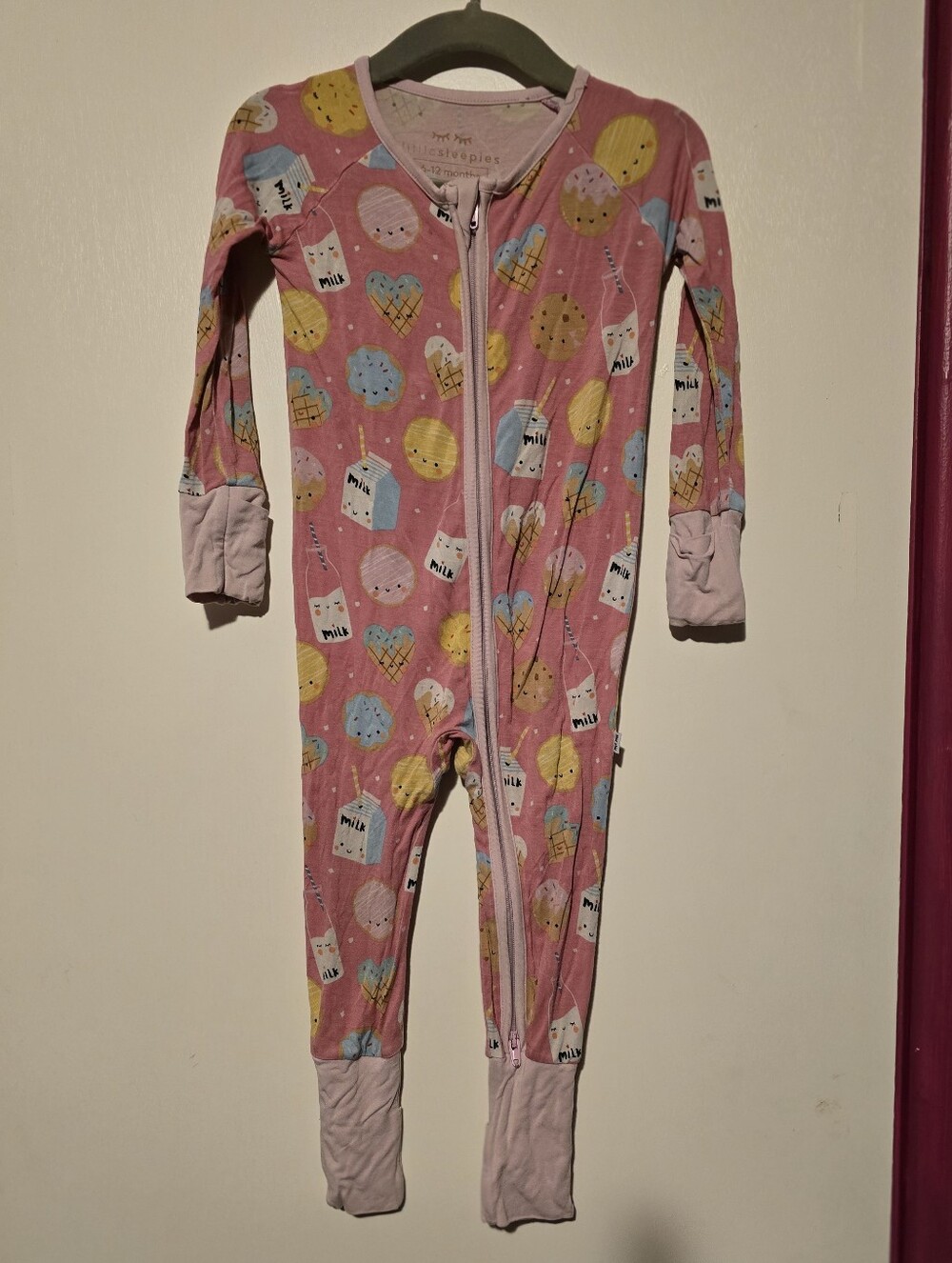 Little Sleepies Pink Footed One-Piece Pajama with Milk & Treats Pattern